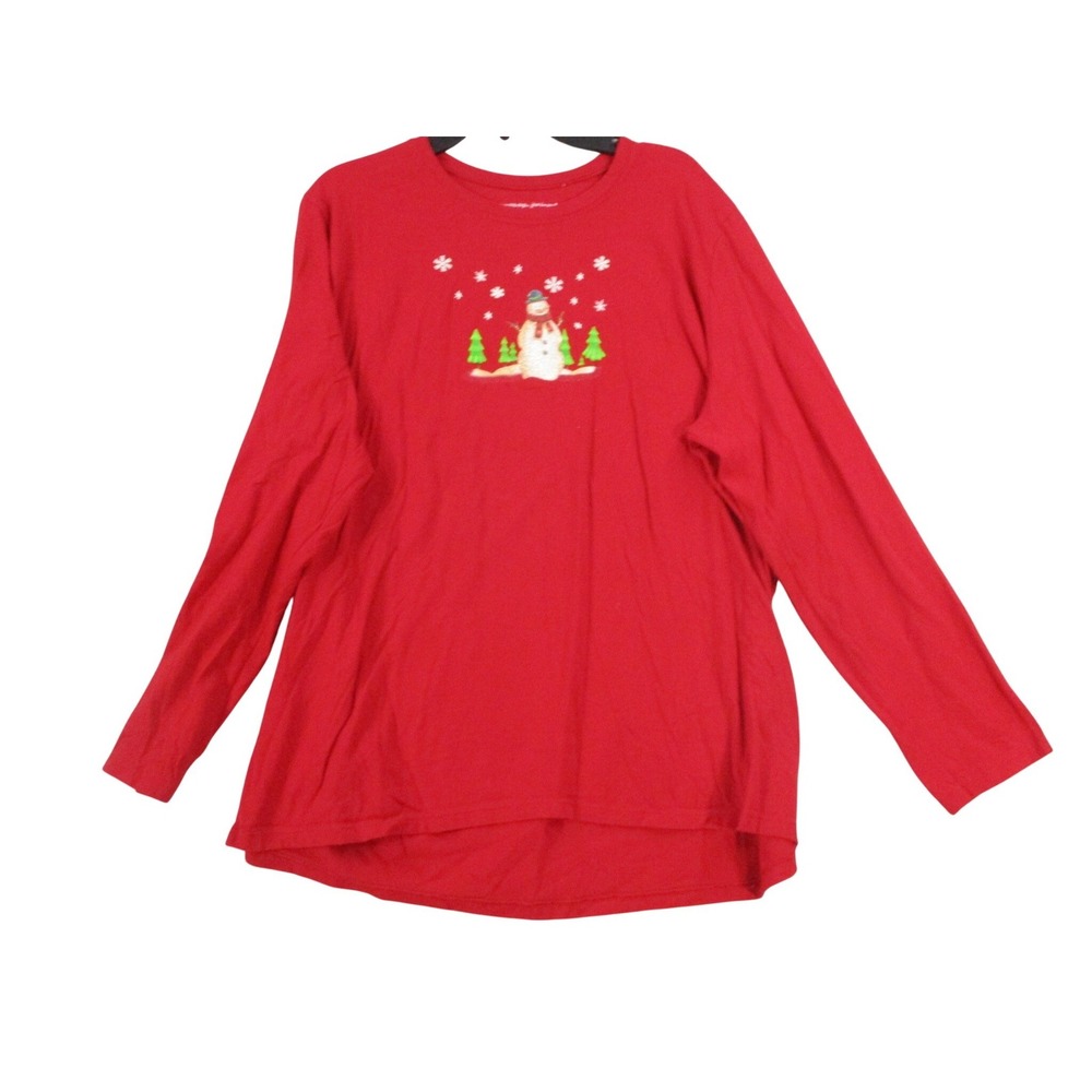 Merry & Bright Womens‎ Red Snowman Christmas Long Sleeve T-Shirt Size XL